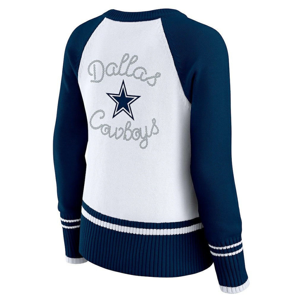 Dallas Cowboys WEAR by Erin Andrews Women's Colorblock Raglan Sweater - White/Navy cheap