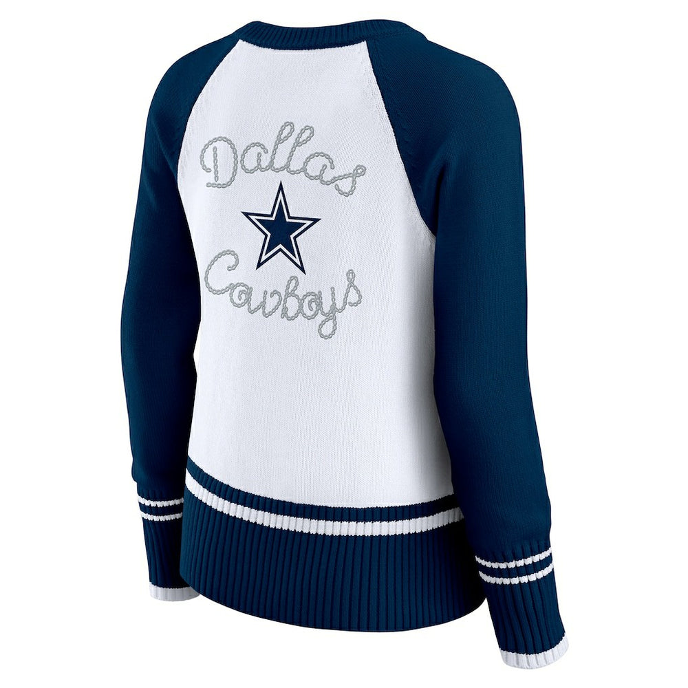 Dallas Cowboys WEAR by Erin Andrews Women's Colorblock Raglan Sweater - White/Navy cheap