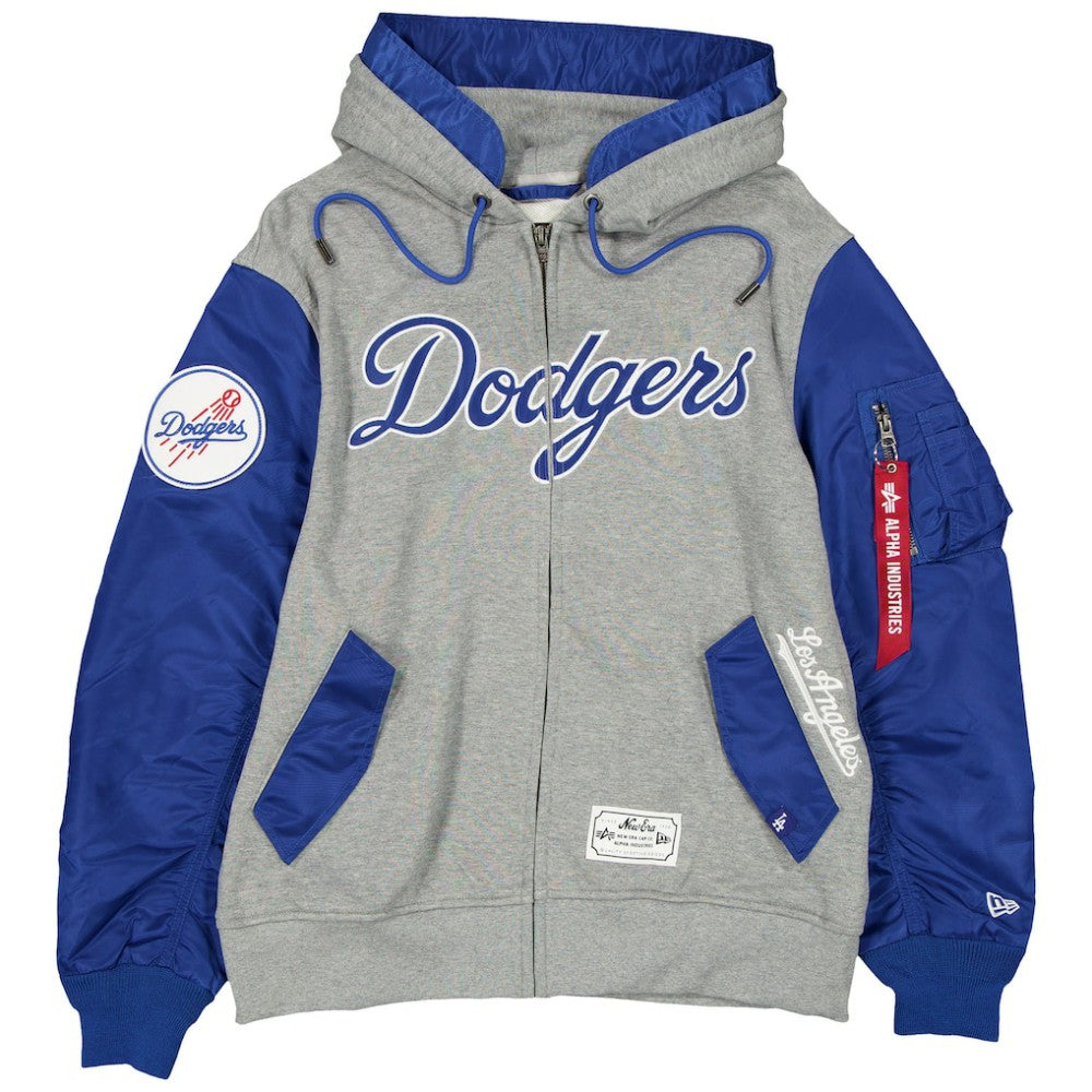 Los Angeles Dodgers x Alpha Industries Full-Zip Hoodie Jacket - Heather Gray/Royal | New Era