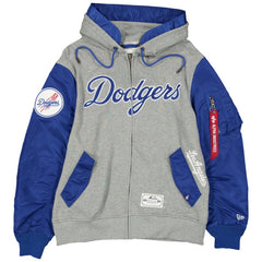 Los Angeles Dodgers x Alpha Industries Full-Zip Hoodie Jacket - Heather Gray/Royal | New Era