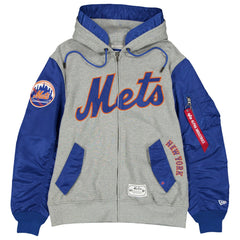 New York Mets x Alpha Industries Full-Zip Hoodie Jacket - Heather Gray/Royal | New Era