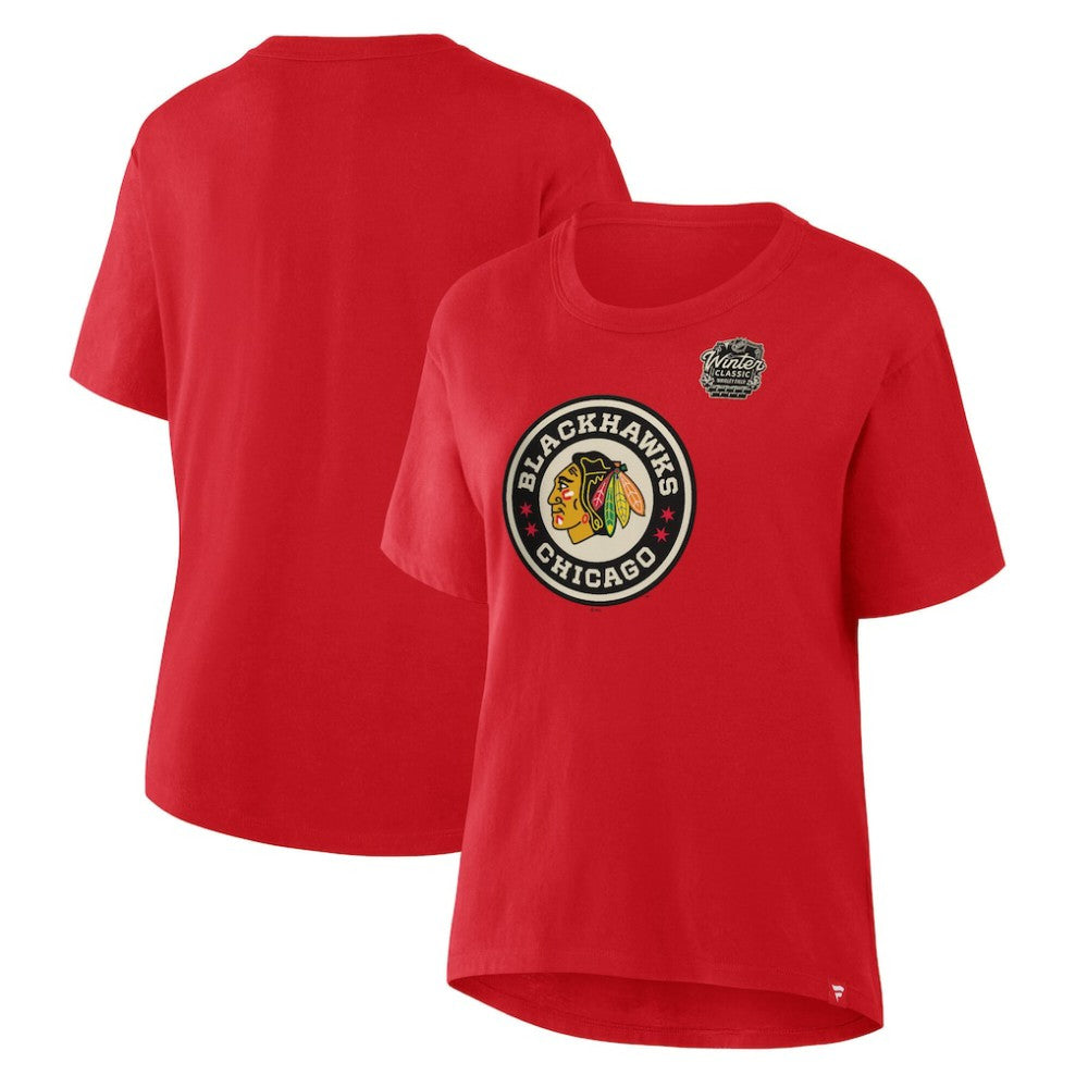 Chicago Blackhawks Fanatics Women's 2025 Winter Classic Primary Logo T-Shirt Athletic Red
