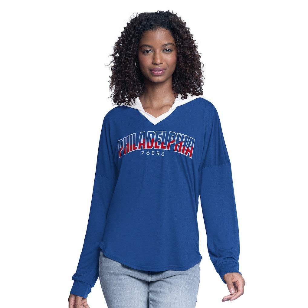 Philadelphia 76ers G-III 4Her by Carl Banks Women's Bench Player Oversized Long Sleeve Hooded Top - Royal on sale