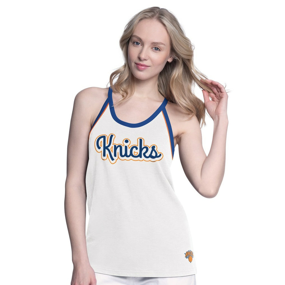 New York Knicks G-III 4Her by Carl Banks Women's Curveball Racerback Scoop Neck Slub Tank Top - White discount