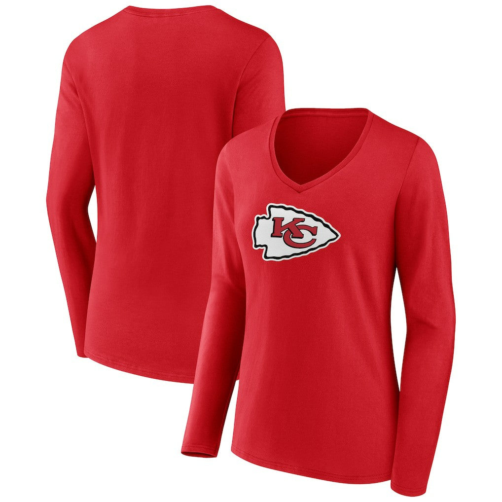 Kansas City Chiefs Women's Primary Logo Long Sleeve V-Neck T-Shirt - Red discount