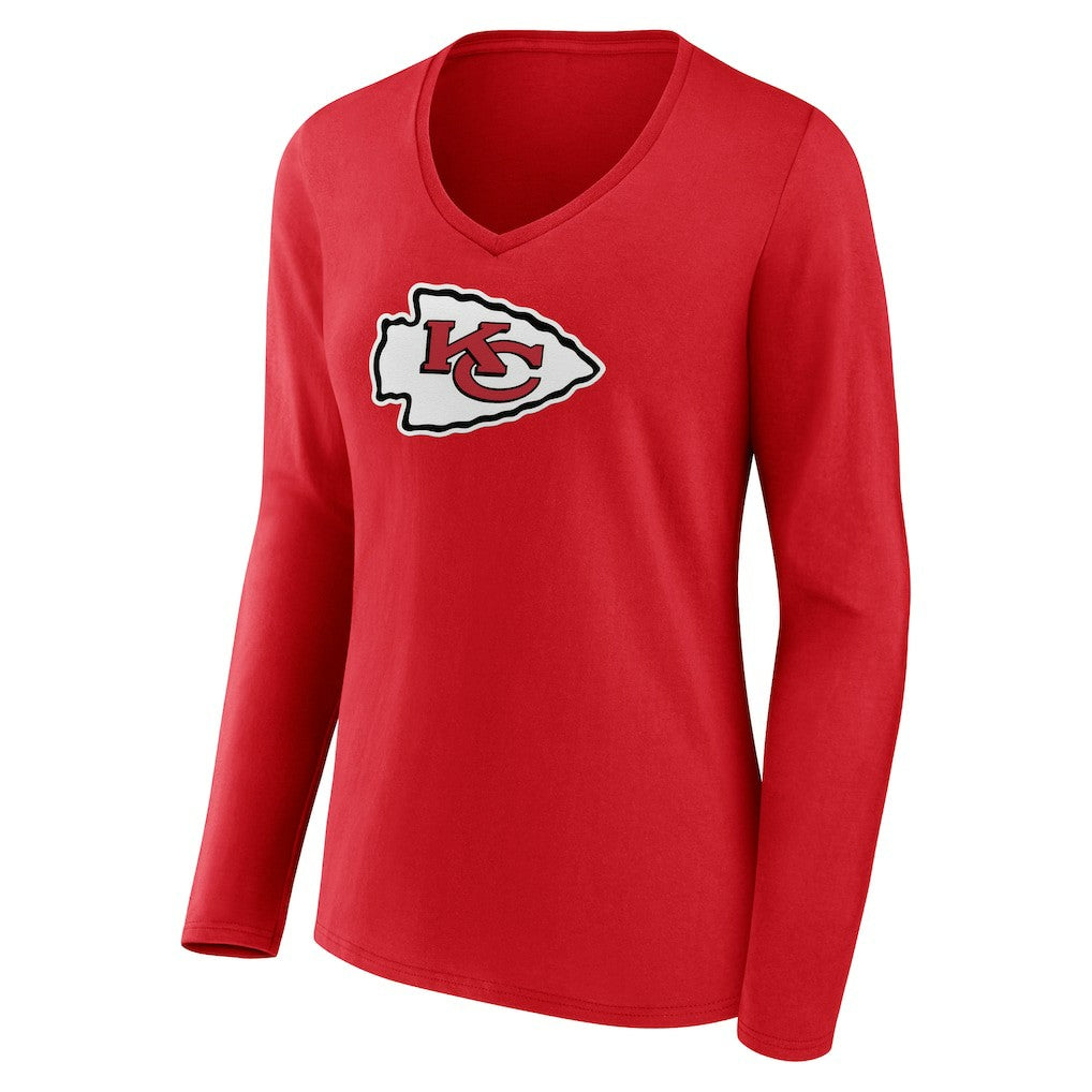 Kansas City Chiefs Women's Primary Logo Long Sleeve V-Neck T-Shirt - Red discount