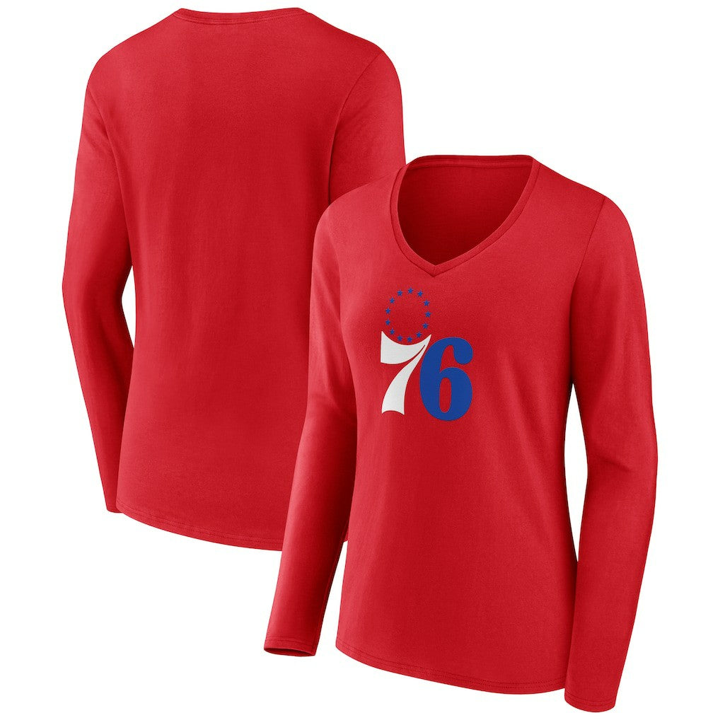 Philadelphia 76ers Women's Primary Logo Long Sleeve V-Neck T-Shirt - Red sale