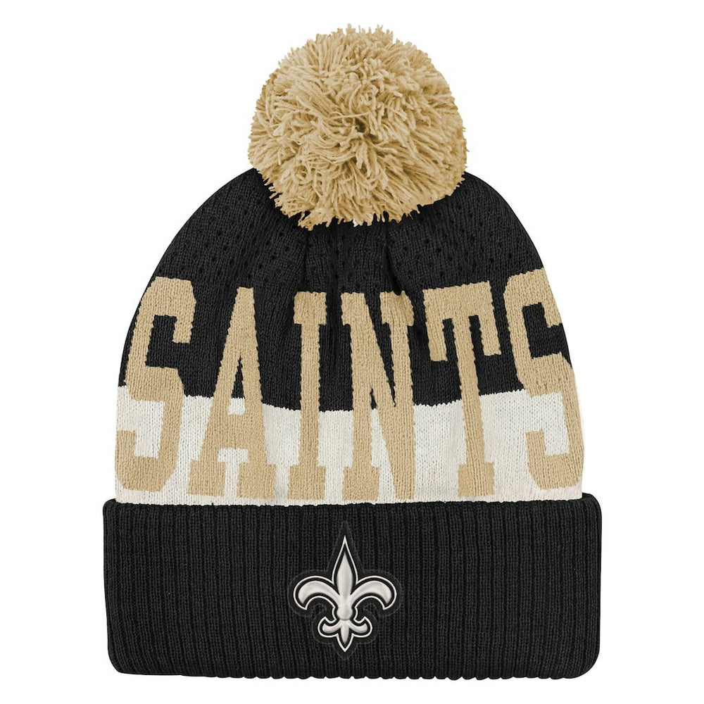 New Orleans Saints Outerstuff Youth Modern Fan Cuffed Knit Hat with Pom - Black for sale