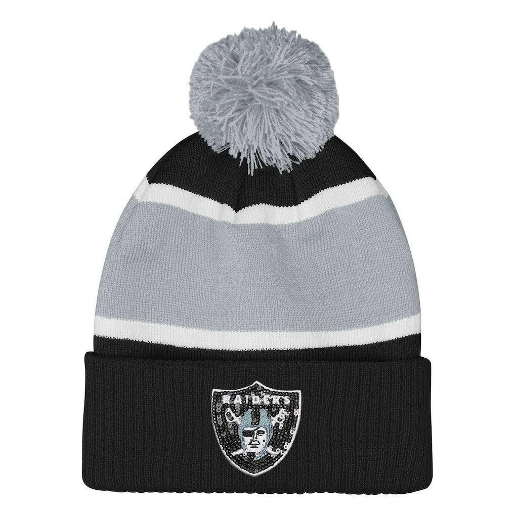 Las Vegas Raiders Outerstuff Girls Let's Play Cuffed Knit Hat with Pom - Black online