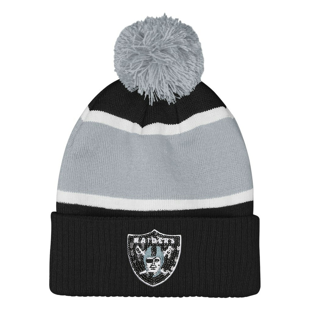 Las Vegas Raiders Outerstuff Girls Let's Play Cuffed Knit Hat with Pom - Black online