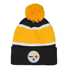 Pittsburgh Steelers Outerstuff Girls Let's Play Cuffed Knit Hat with Pom - Black cheap