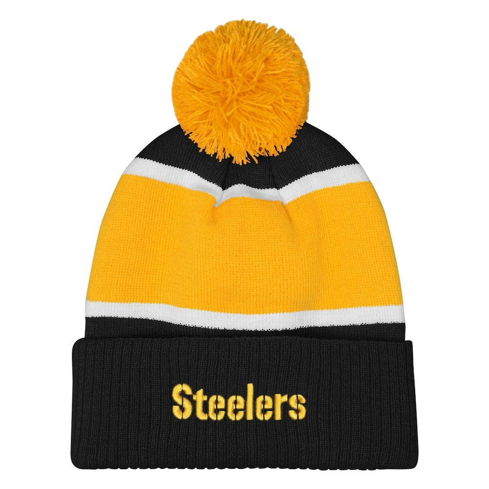 Pittsburgh Steelers Outerstuff Girls Let's Play Cuffed Knit Hat with Pom - Black cheap