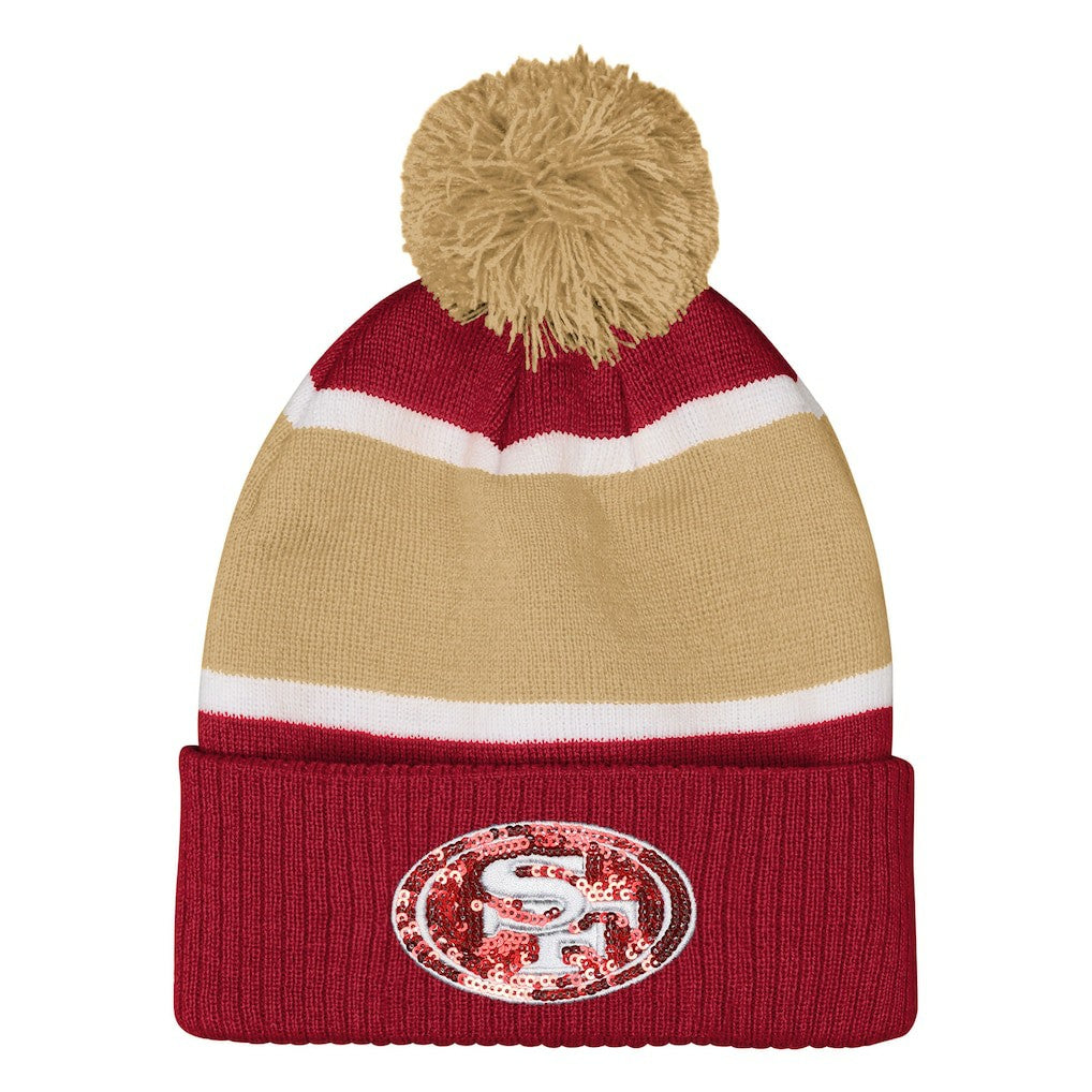 San Francisco 49ers Outerstuff Girls Let's Play Cuffed Knit Hat with Pom - Scarlet online