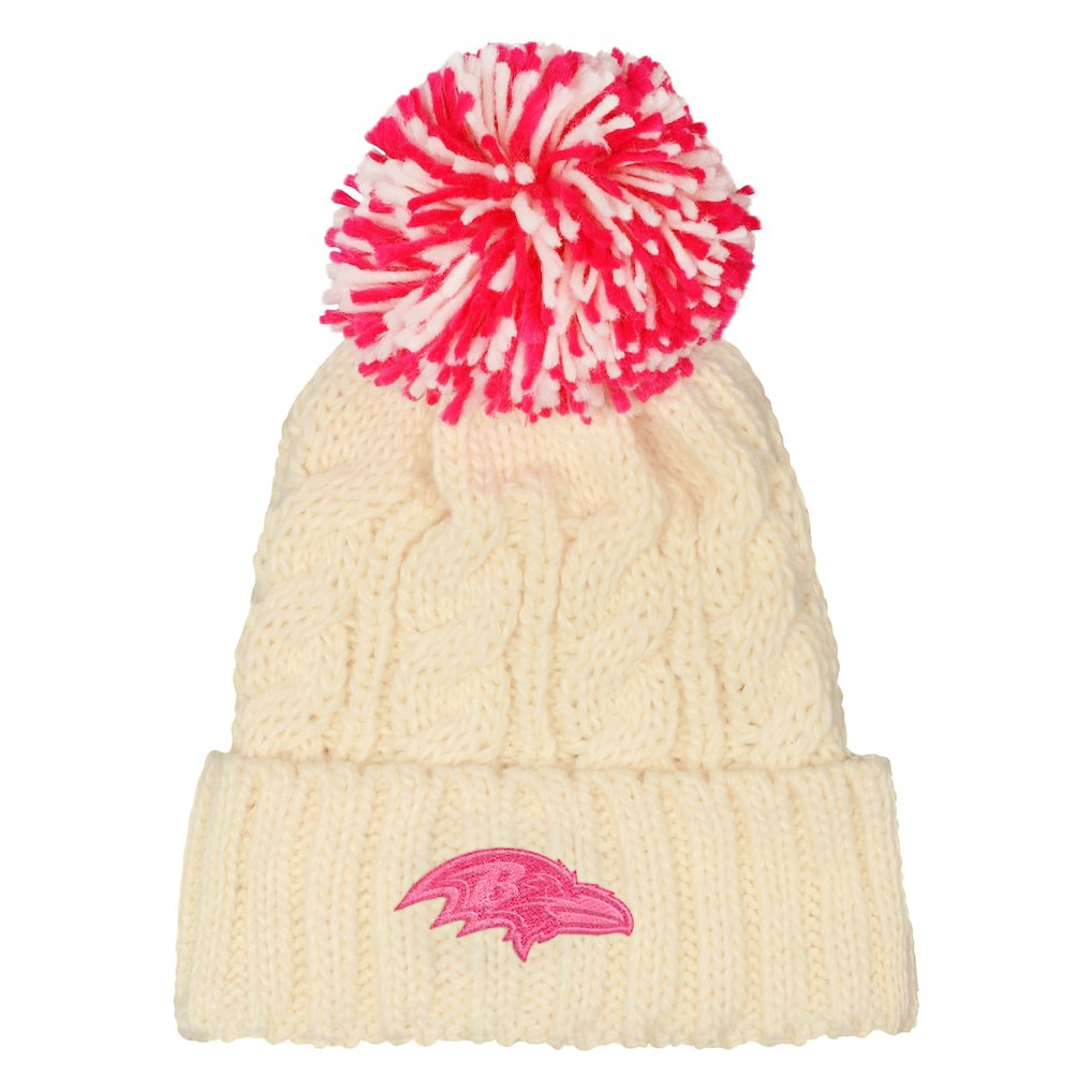 Baltimore Ravens Outerstuff Girls Cable Cuffed Knit Hat with Pom - White on sale