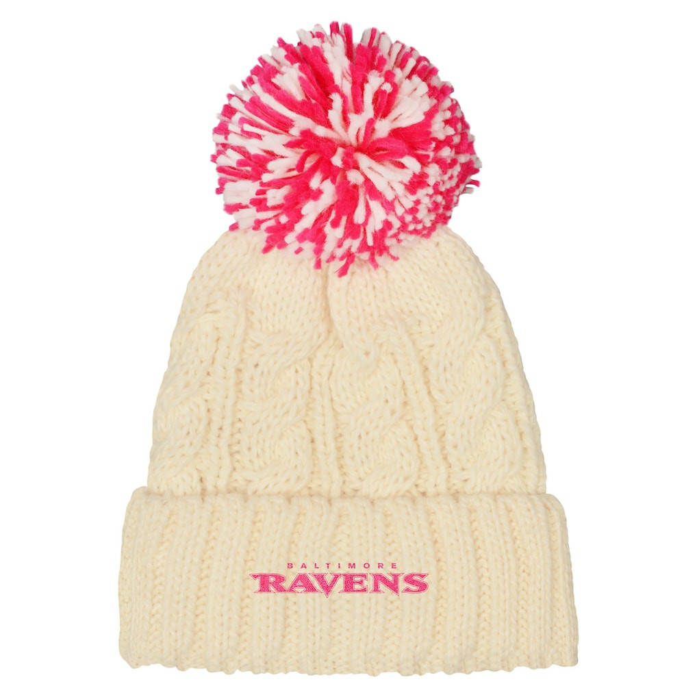 Baltimore Ravens Outerstuff Girls Cable Cuffed Knit Hat with Pom - White on sale