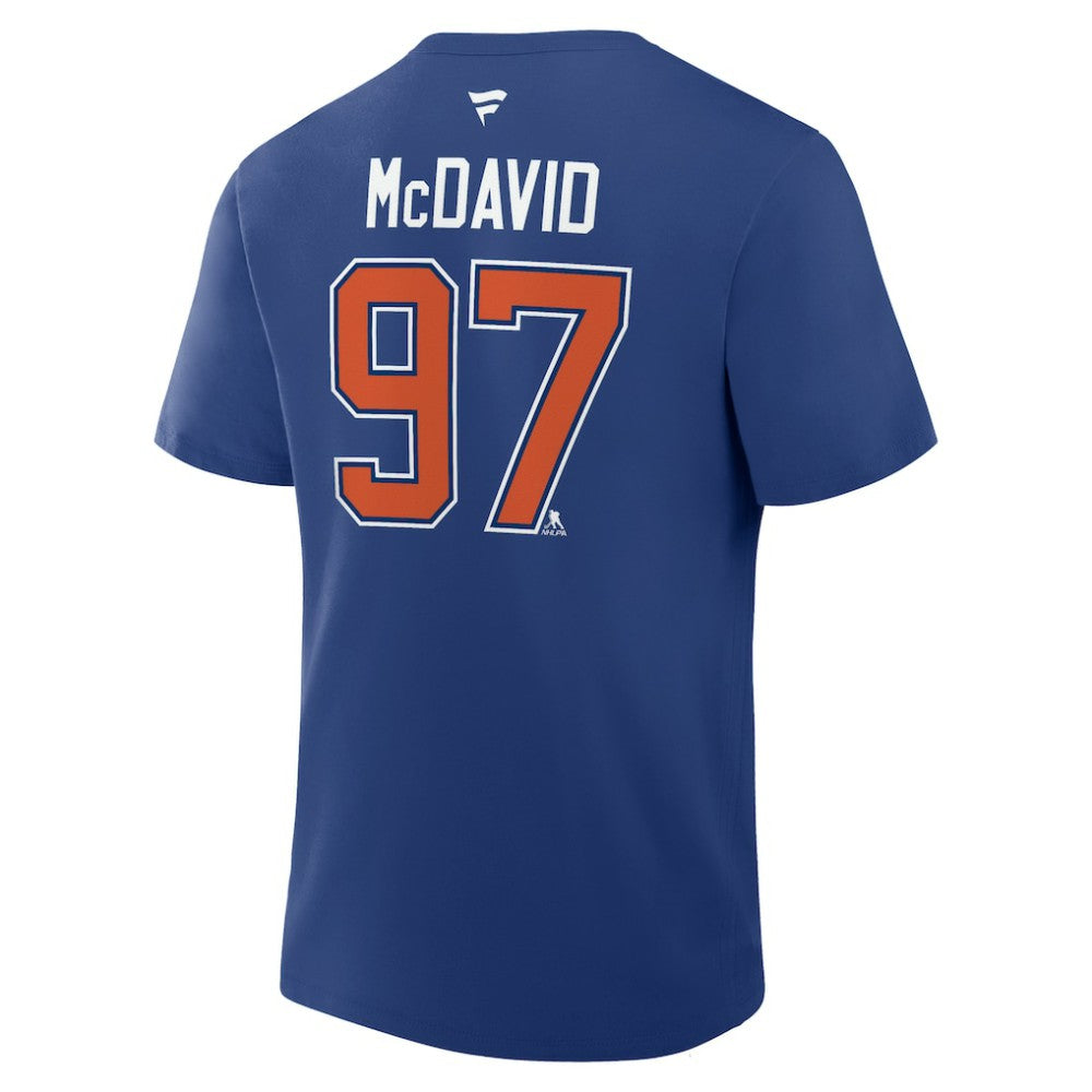 Connor McDavid Edmonton Oilers Fanatics Authentic Stack Name & Number T-Shirt Royal