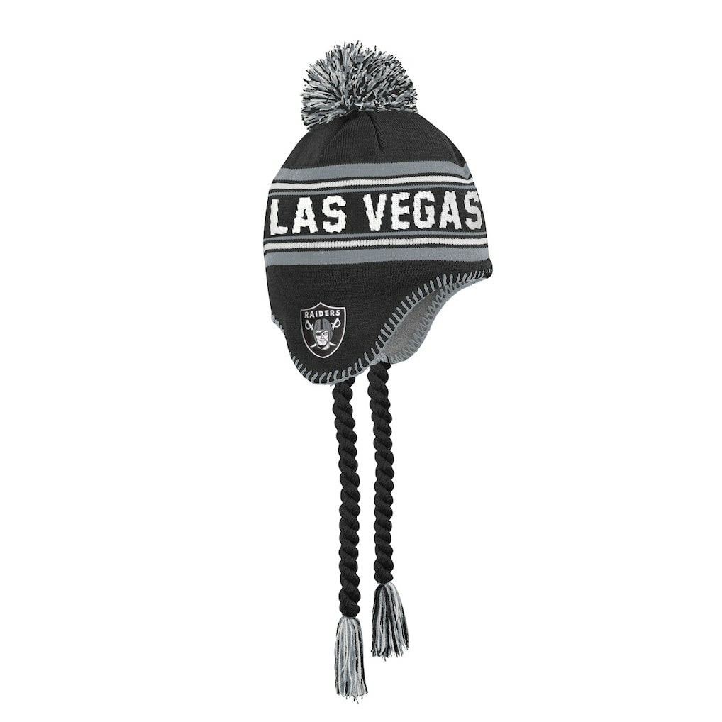 Las Vegas Raiders Outerstuff Youth Jacquard Tassel Knit Hat with Pom - Black on sale