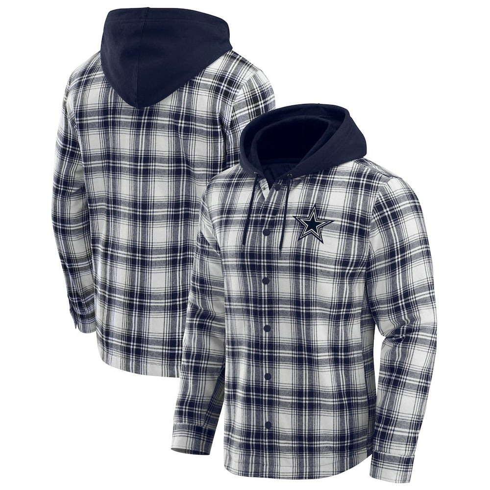 Dallas Cowboys Darius Rucker Collection Plaid Flannel Quilted Full-Snap Hooded Shacket - Navy sale
