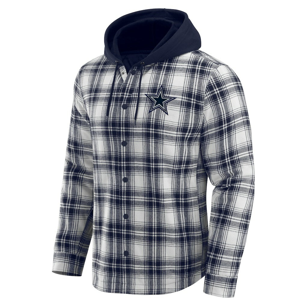 Dallas Cowboys Darius Rucker Collection Plaid Flannel Quilted Full-Snap Hooded Shacket - Navy sale
