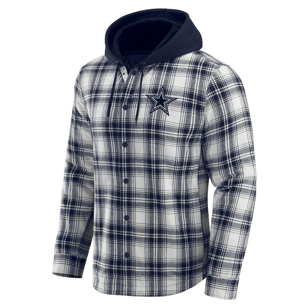 Dallas Cowboys Darius Rucker Collection Plaid Flannel Quilted Full-Snap Hooded Shacket - Navy sale