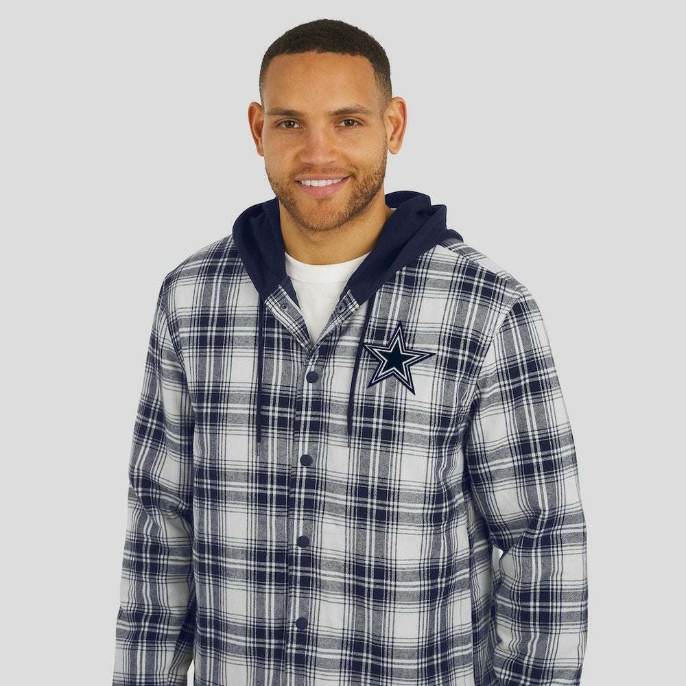 Dallas Cowboys Darius Rucker Collection Plaid Flannel Quilted Full-Snap Hooded Shacket - Navy sale