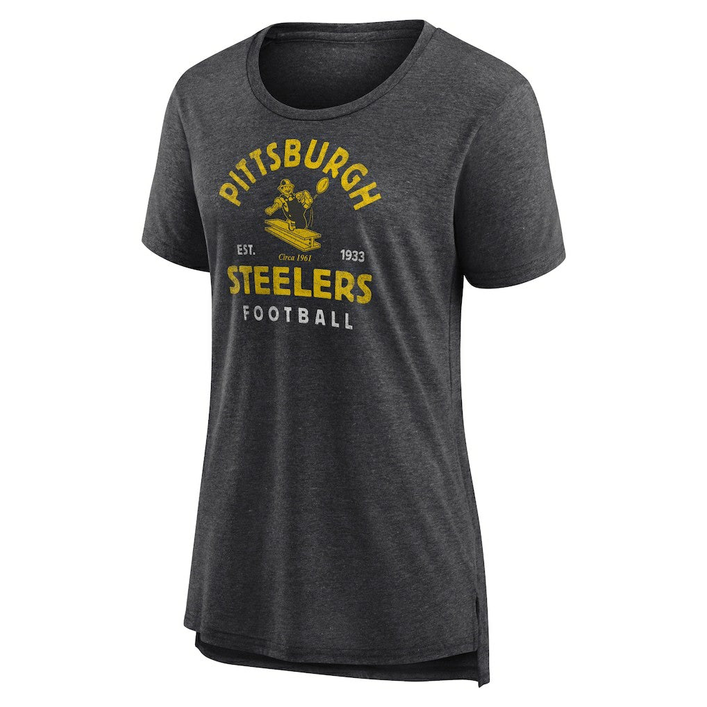 Pittsburgh Steelers Women's Vintage Arch Tri-Blend T-Shirt - Charcoal online