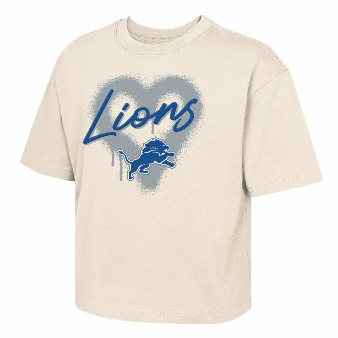 Detroit Lions Outerstuff Girl's Youth Spray Heart Boxy T-Shirt - Cream for sale