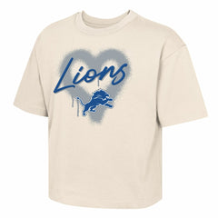 Detroit Lions Outerstuff Girl's Youth Spray Heart Boxy T-Shirt - Cream for sale