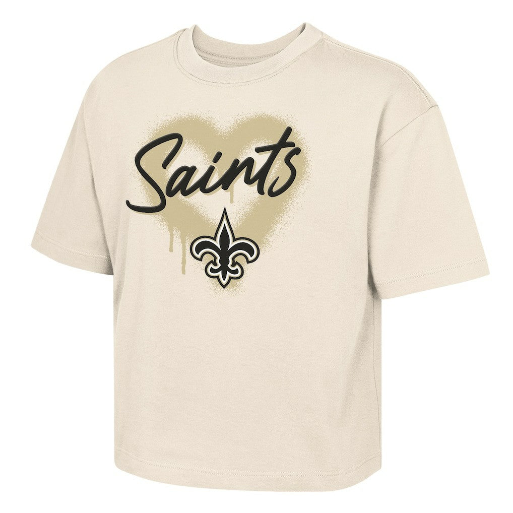 New Orleans Saints Outerstuff Girl's Youth Spray Heart Boxy T-Shirt - Cream online