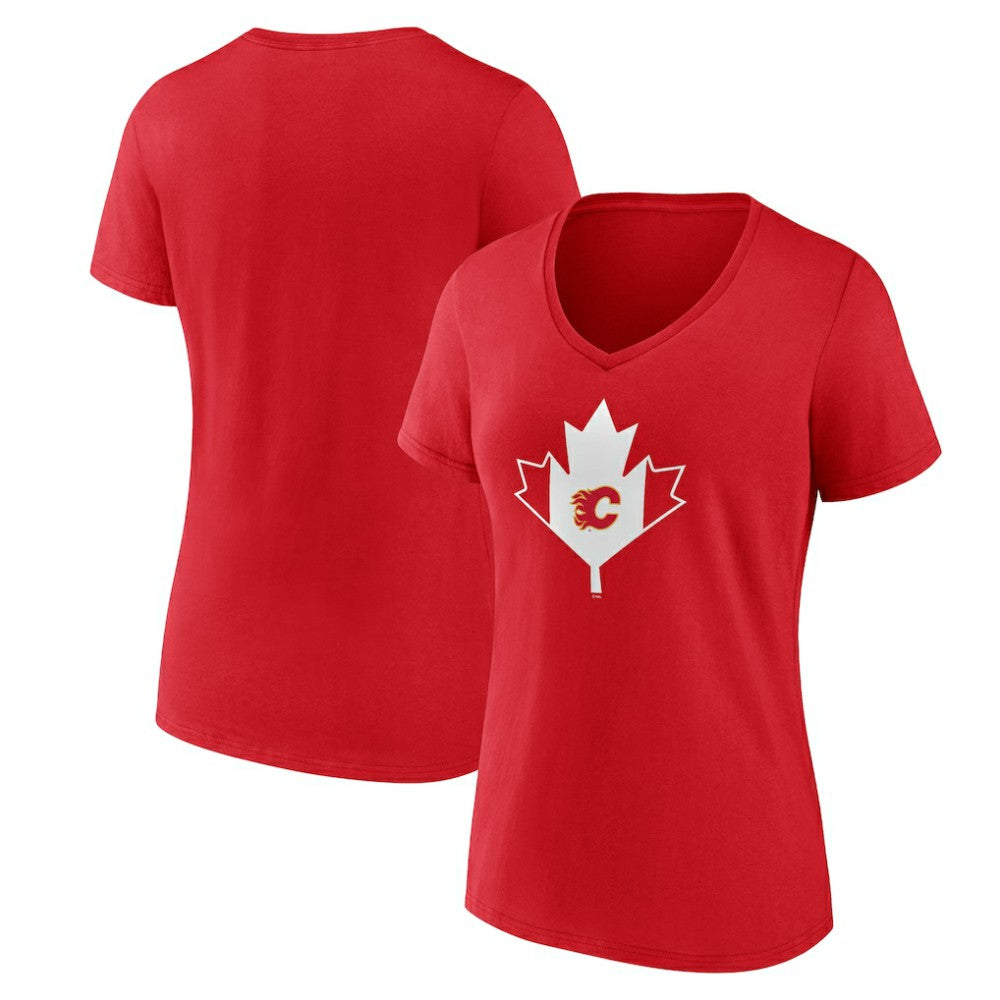 Calgary Flames Women's Canada Day V-Neck T-Shirt Red