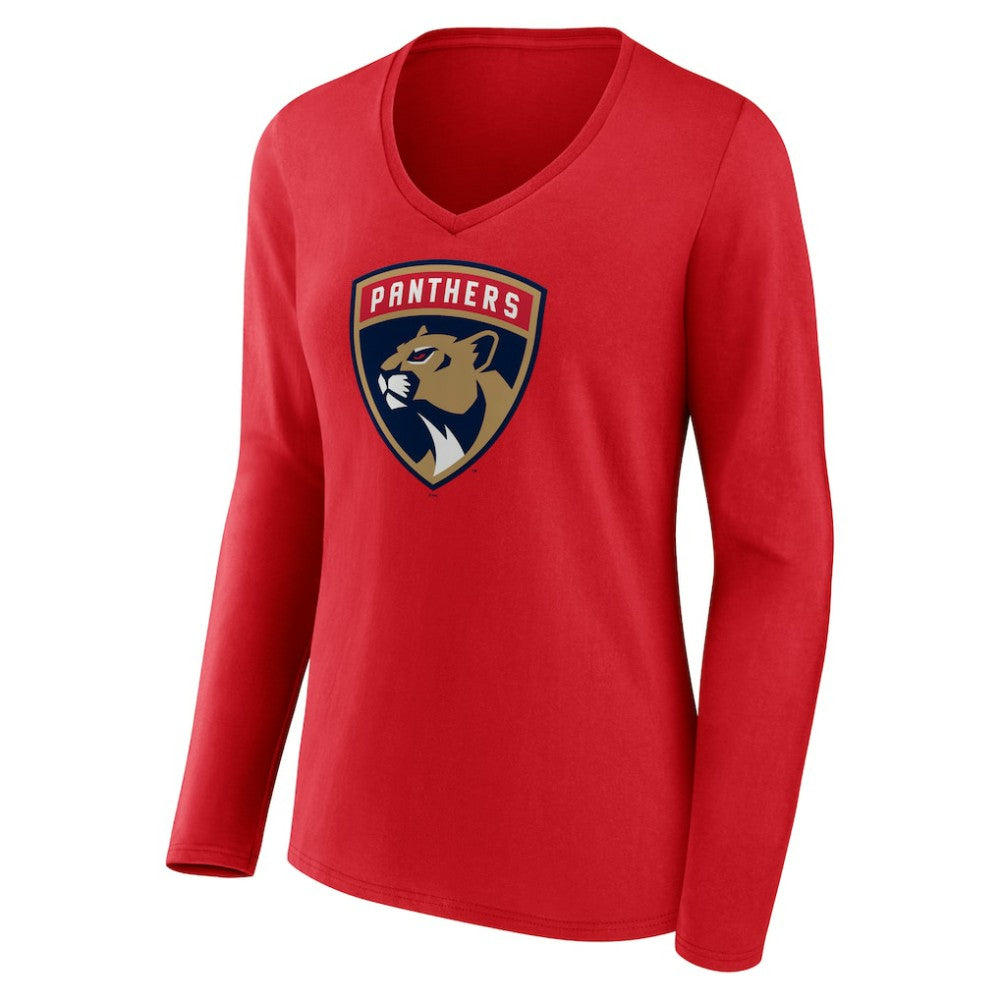 Florida Panthers Women's Primary Logo Long Sleeve V-Neck T-Shirt Red