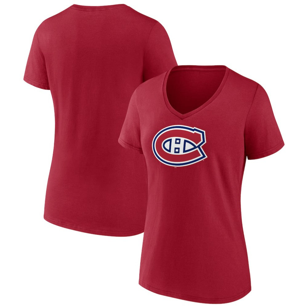 Montreal Canadiens Women's Primary Logo V-Neck T-Shirt Red