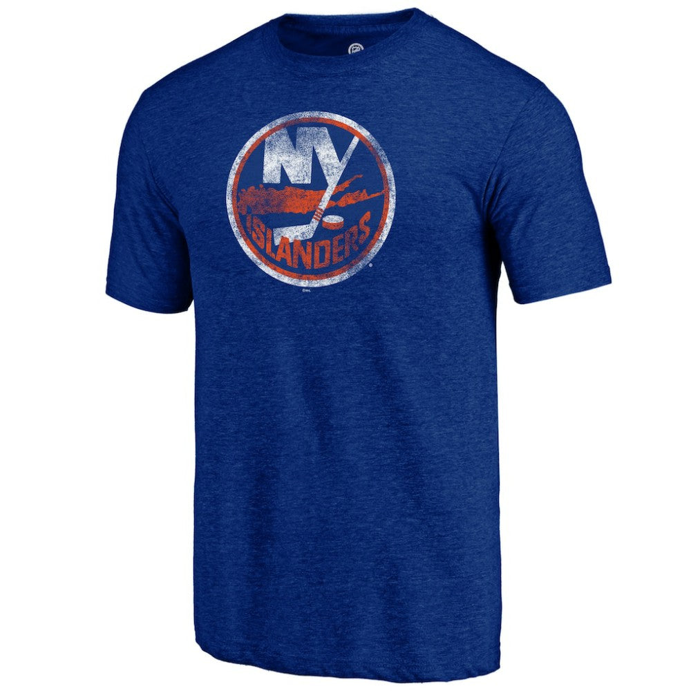 New York Islanders Distressed Logo Tri-Blend T-Shirt Royal