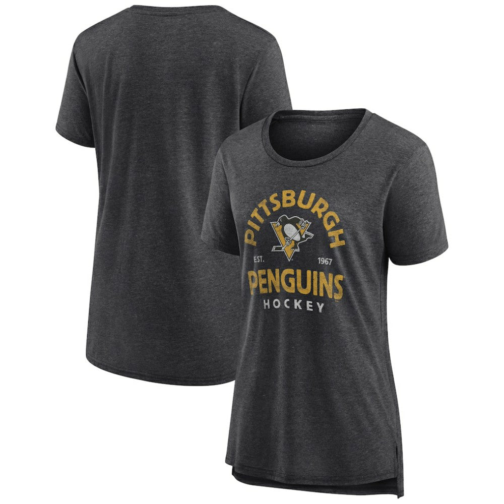 Pittsburgh Penguins Women's Vintage Arch Tri-Blend T-Shirt Gray