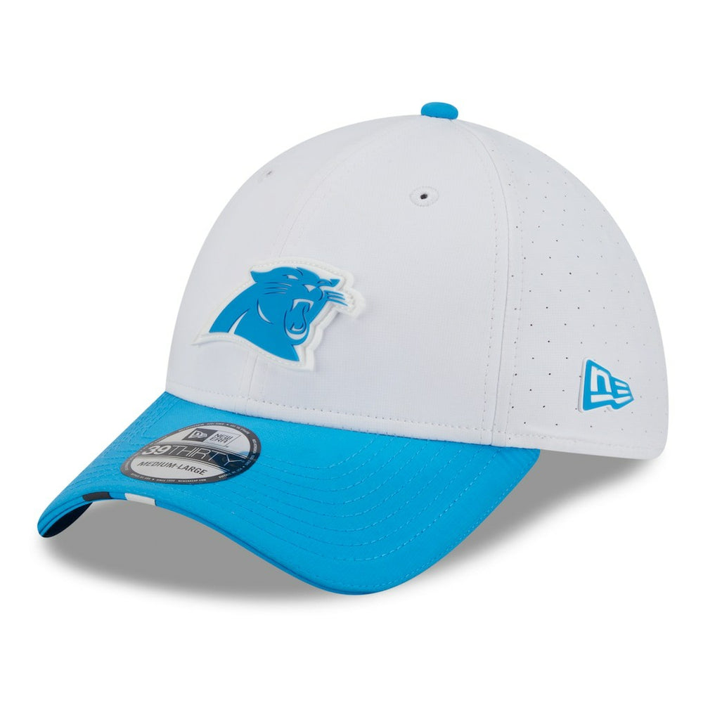 Carolina Panthers New Era 2025 NFL Training Camp 39THIRTY Flex Hat - White/Blue discount