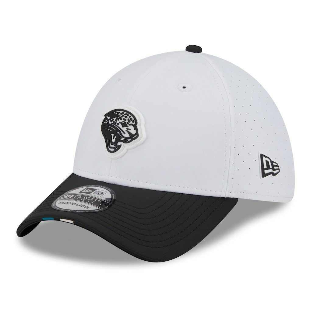 Jacksonville Jaguars New Era 2025 NFL Training Camp Throwback Logo 39THIRTY Flex Hat - White/Black online