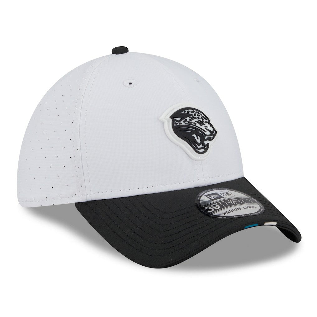 Jacksonville Jaguars New Era 2025 NFL Training Camp Throwback Logo 39THIRTY Flex Hat - White/Black online