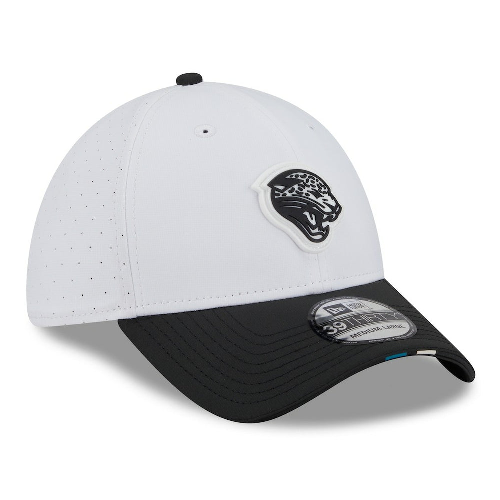 Jacksonville Jaguars New Era 2025 NFL Training Camp Throwback Logo 39THIRTY Flex Hat - White/Black online