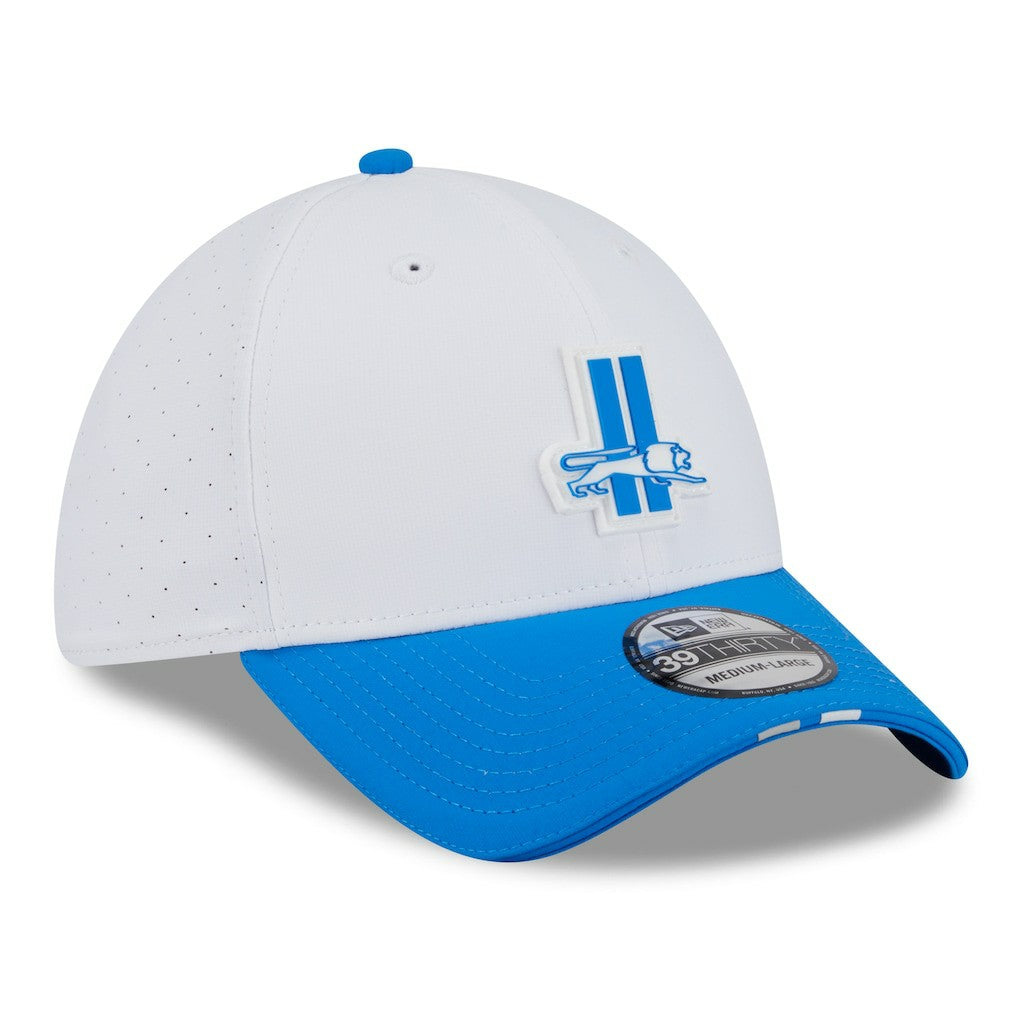 Detroit Lions New Era 2025 NFL Training Camp Throwback Logo 39THIRTY Flex Hat - White/Blue sale