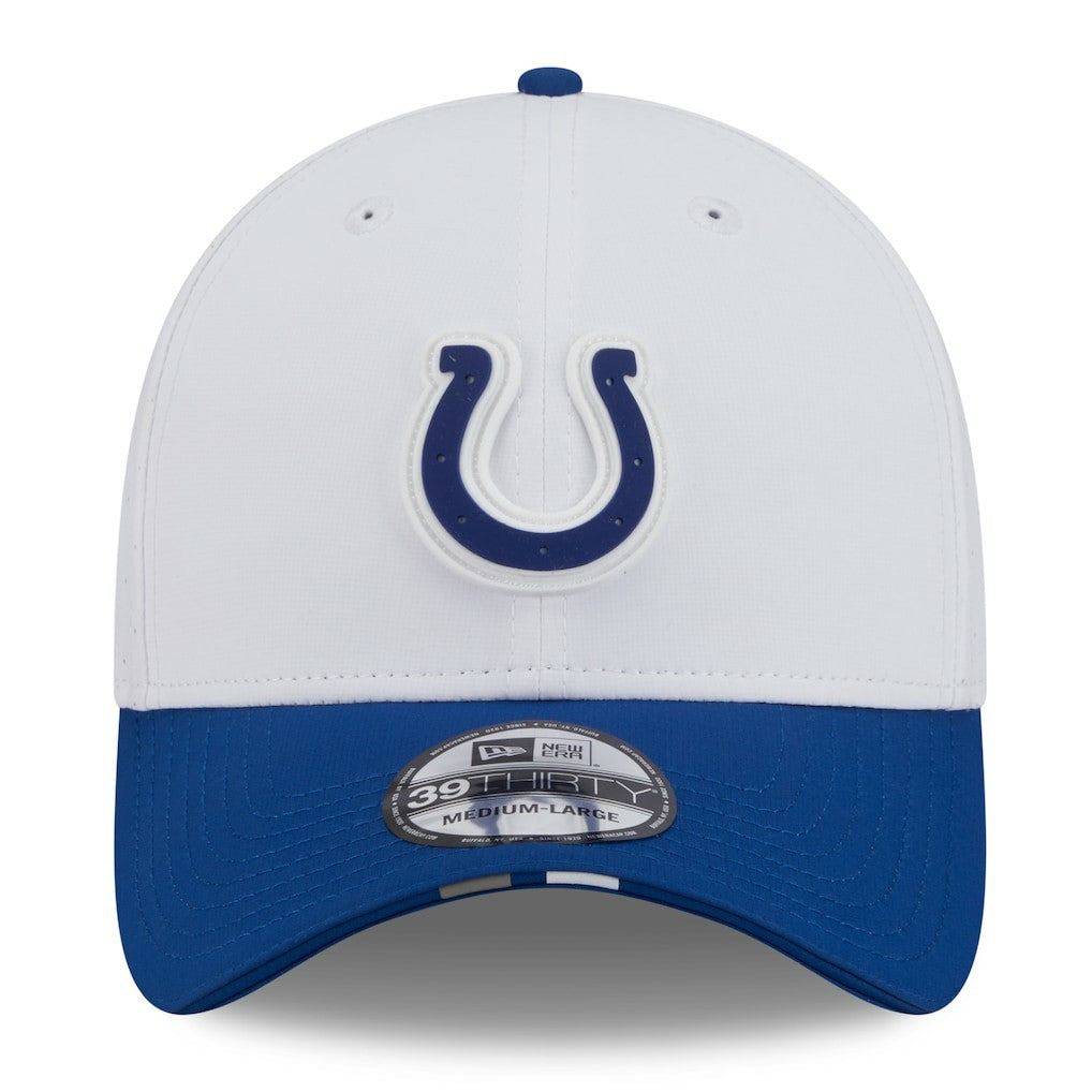 Indianapolis Colts New Era 2025 NFL Training Camp 39THIRTY Flex Hat - White/Royal on sale