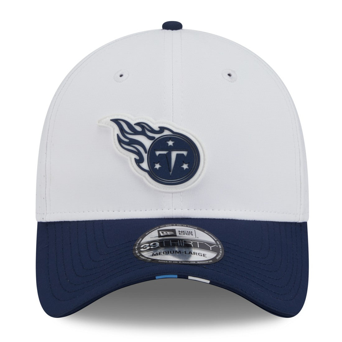 Tennessee Titans New Era 2025 NFL Training Camp 39THIRTY Flex Hat - White/Navy sale