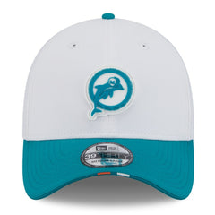Miami Dolphins New Era 2025 NFL Training Camp Throwback Logo 39THIRTY Flex Hat - White/Aqua outlet