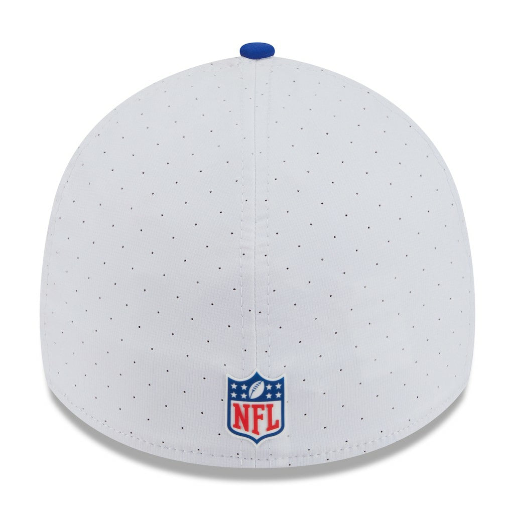 New England Patriots New Era 2025 NFL Training Camp Throwback Logo 39THIRTY Flex Hat - White/Royal for sale