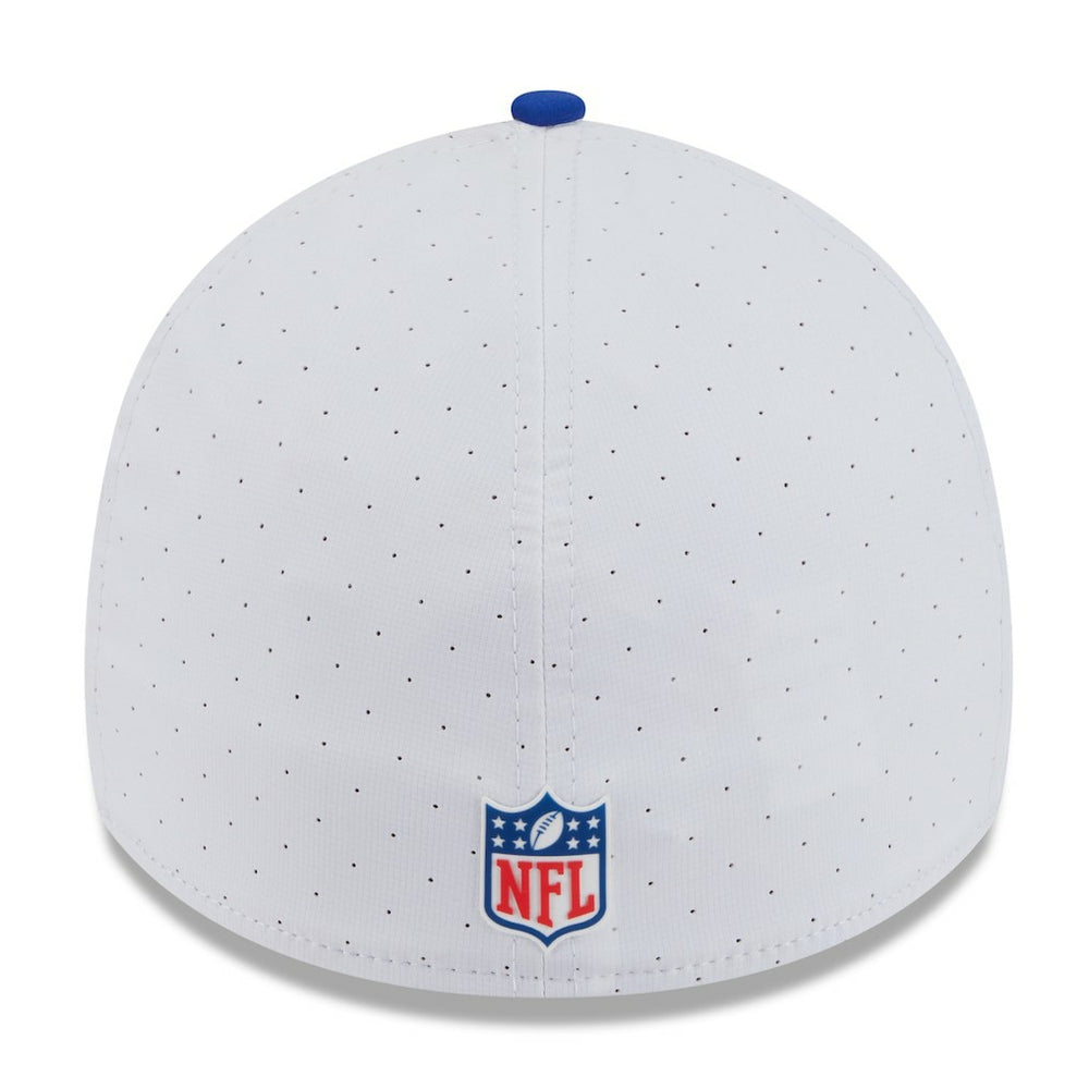 New England Patriots New Era 2025 NFL Training Camp Throwback Logo 39THIRTY Flex Hat - White/Royal for sale