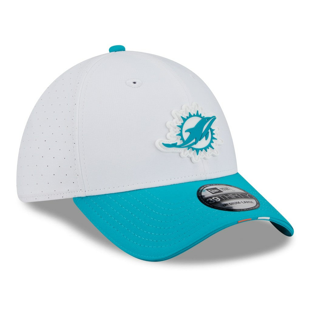 Miami Dolphins New Era 2025 NFL Training Camp 39THIRTY Flex Hat - White/Aqua cheap