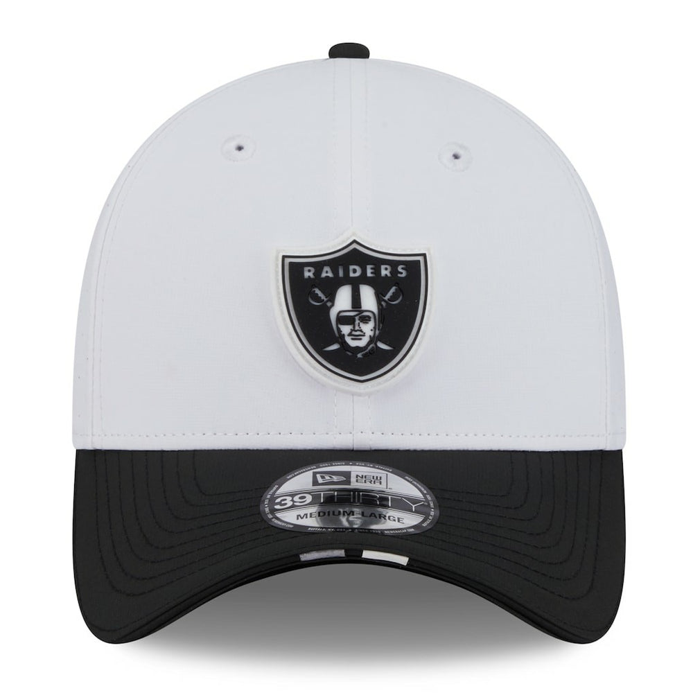 Las Vegas Raiders New Era 2025 NFL Training Camp 39THIRTY Flex Hat - White/Black for sale
