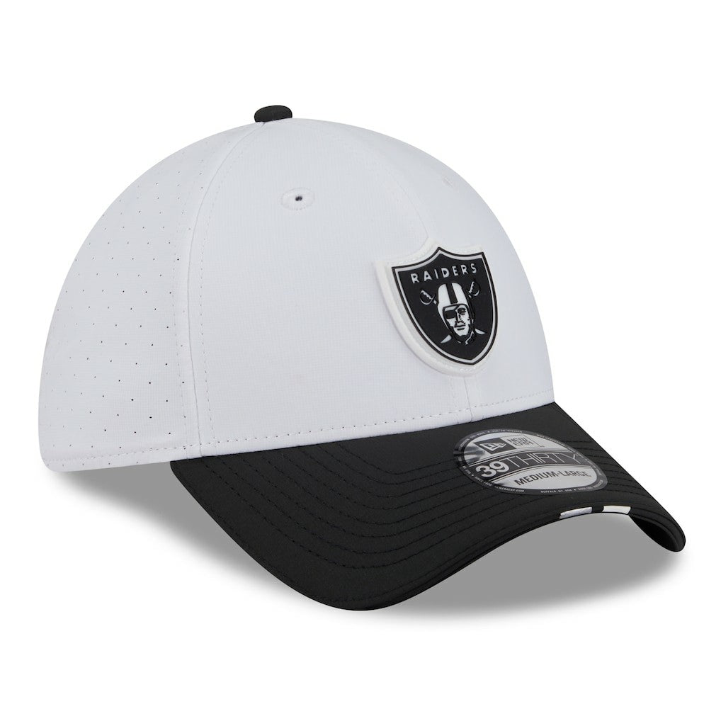 Las Vegas Raiders New Era 2025 NFL Training Camp 39THIRTY Flex Hat - White/Black for sale