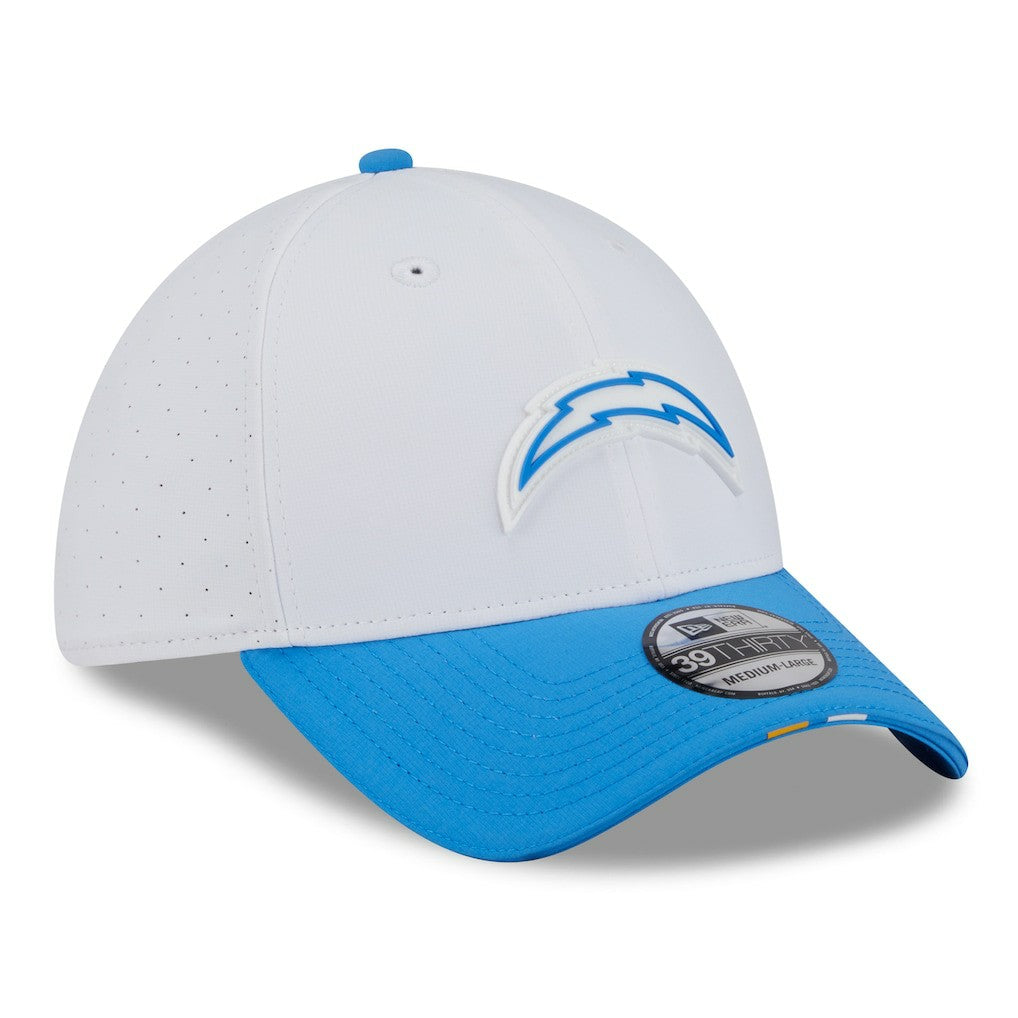 Los Angeles Chargers New Era 2025 NFL Training Camp 39THIRTY Flex Hat - White/Powder Blue discount