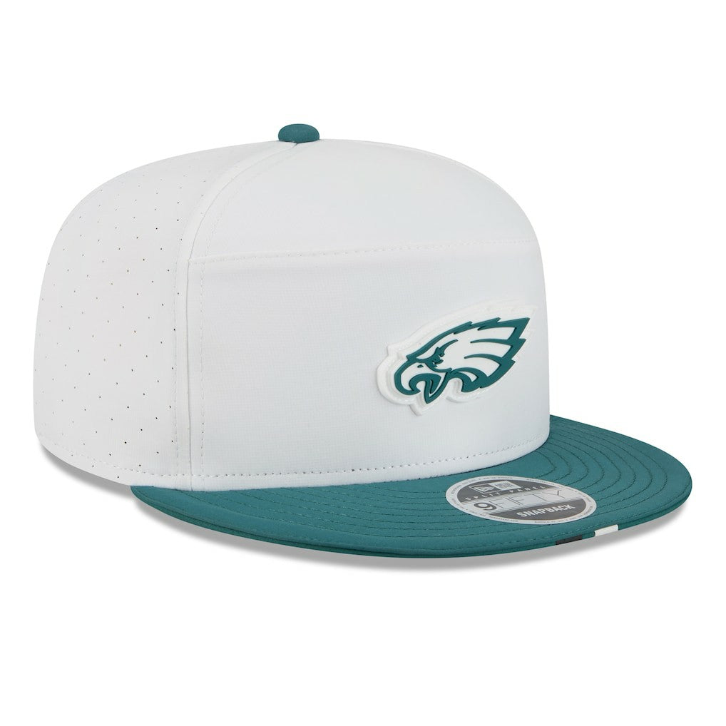 Philadelphia Eagles New Era 2025 NFL Training Camp Split Panel 9FIFTY Snapback Hat - White/Midnight Green discount