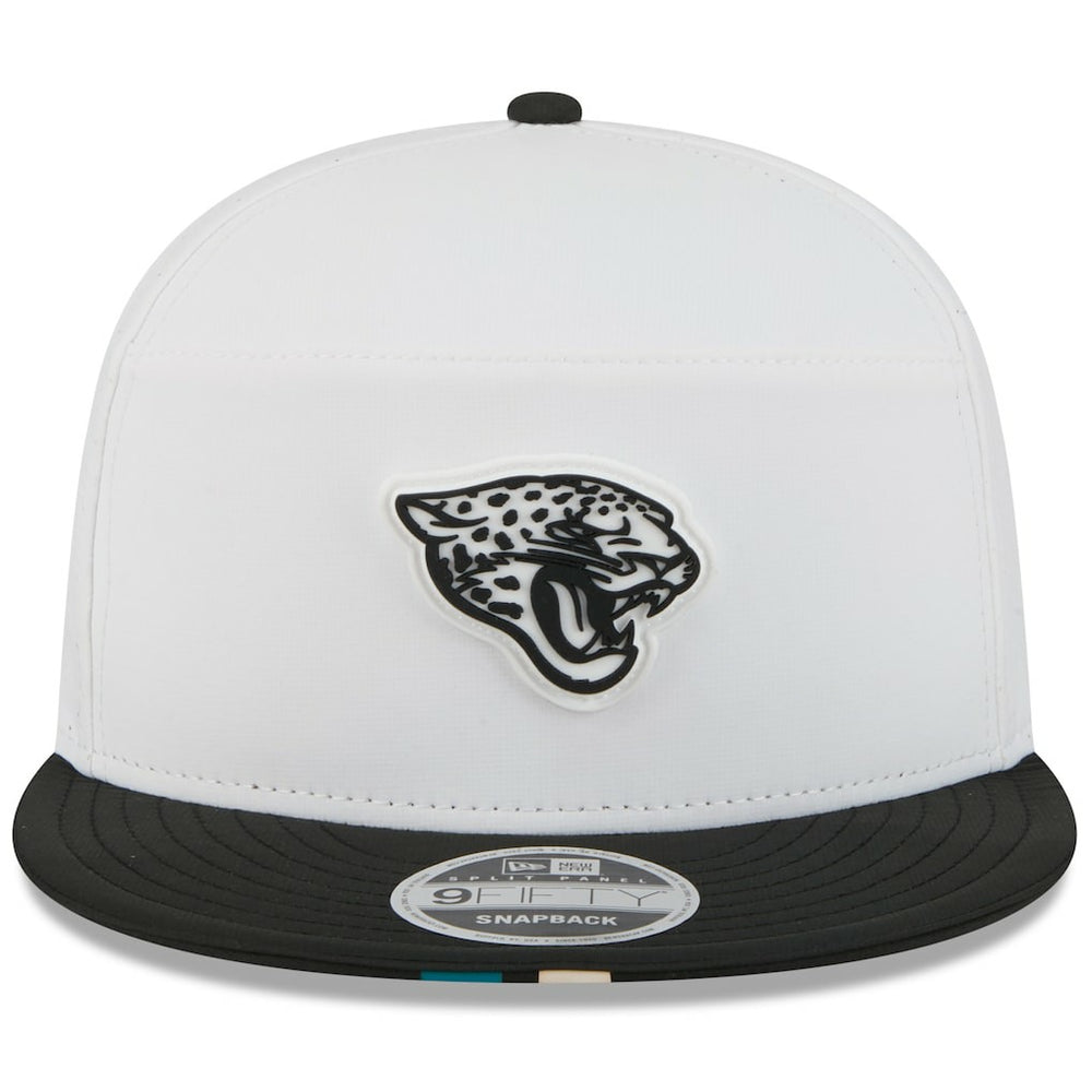 Jacksonville Jaguars New Era 2025 NFL Training Camp Split Panel 9FIFTY Snapback Hat - White/Black for sale